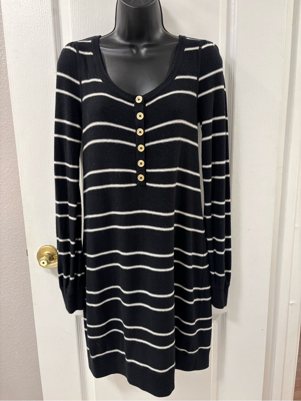 Y2K 2011 Juicy Couture Cashmere Cotton Striped Long Sleeve Henley Dress size M